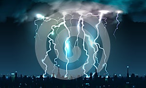 Lightning Strikes Cityscape Composition