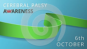 Realistic lime green ribbon. Awareness infantile cerebral palsy month poster. Vector illustration. World cerebral photo