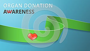 Realistic lime green ribbon. Awareness organ donation month poster. Vector illustration. World organ donation day photo