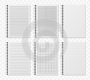 Realistic line notobooks. Blank padded diary sketchbook with dots and lines for writing and paiting vector templates