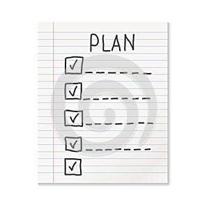 Realistic line paper note icon in flat style. To do list icon with hand drawn text vector illustration on isolated background.