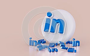 Realistic linkedin sign icon on the white glossy background 3d render concpet