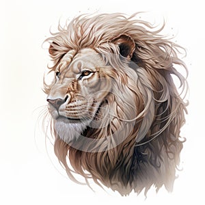 Realistic Lion Head Art On White Background