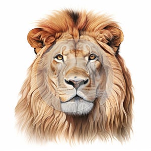 Realistic Lion Head Illustration On White Background