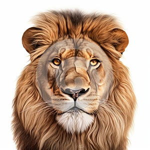 Realistic Lion Head Portrait Painting On White Background