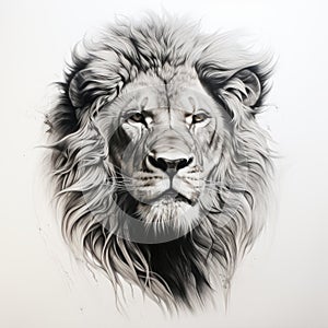 Realistic Lion Portrait Tattoo Drawing In Black And White