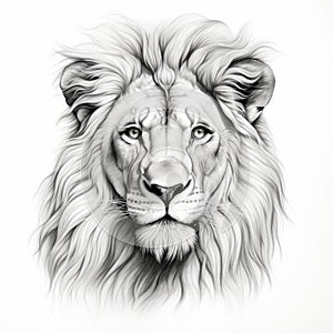 Realistic Lion Portrait Tattoo On White Background