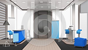 Realistic Lobby Interior Blue Elements