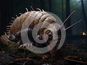 Realistic looking alien lifeform snail creature xenomorph with dramatic lighting