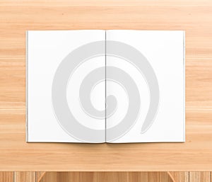 Realistic magazine, brochure, book or catalogue mock up on wooden background. 3D illustration