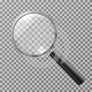 Realistic magnifying glass on checkered background vector illustration