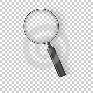 Realistic magnifying glass isolated on checkered background vector illustration. Magnifying glass object for zoom and tool with