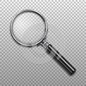 Realistic magnifying glass. Magnifying tool with shadow a transparent background. Vector illustration
