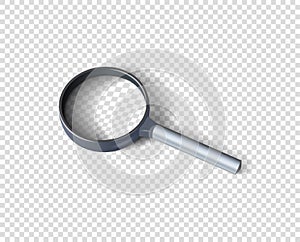 Realistic magnifying glass with shadow. The concept of search. Vector design element isolated on a transparent background