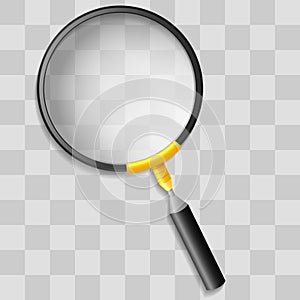 Realistic magnifying glass on transparency grid