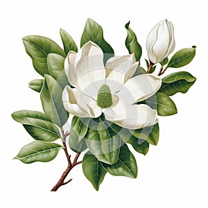 Realistic Magnolia Illustration On White Background