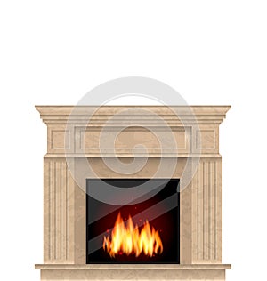 Realistic Marble Fireplace with Fire