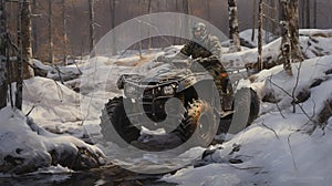 Realistic Marine Paintings: Accurate And Detailed Atv Rider In The Forest