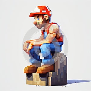 Realistic Mario Pixelart Bro Sitting On Table - High Resolution Neogeo Style