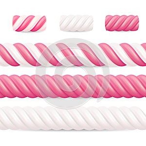 Realistic Marshmallow Candy Vector. Set Colorful Twisted Marshmallows