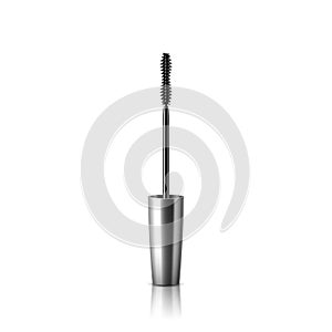 Realistic mascara brush isolated on white background. Plastic wand for makeup application