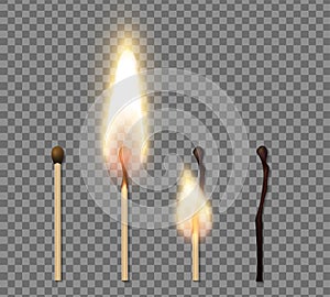 Realistic Match Stick Flame Icon Set