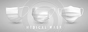 Realistic medical face mask. Details 3d medical mask. Vector illustration