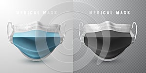 Realistic medical face mask. Details 3d medical mask. Vector illustration