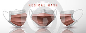 Realistic medical face mask. Details 3d medical mask. Vector illustration