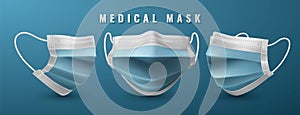 Realistic medical face mask. Details 3d medical mask. Vector illustration