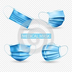 Realistic Medical Mask Transparent Icon Set