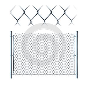Realistic metal chain link fence. metal mesh on isolated on whit