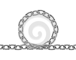 Realistic metal chain texture. Silver color chains link isolated on white background.