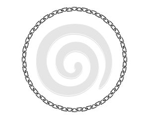 Realistic metal circle frame chain texture. Silver color round chains link isolated on white background. Strong iron chainlet