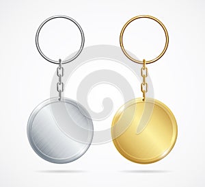 Realistic Metal Keychains Set. Vector