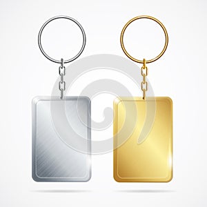 Realistic Metal Keychains Set. Vector