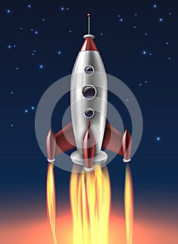 Realistic Metal Rocket Launch Background Poster