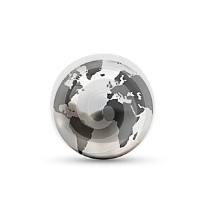 Realistic metallic Earth globe icon on white background