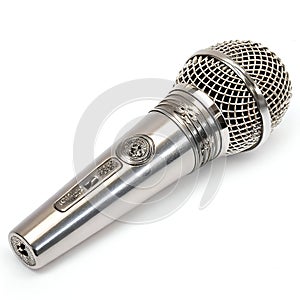 Realistic Metallic Microphone Isolated on White Background
