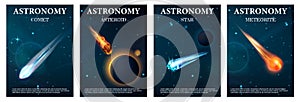 Realistic Meteor Poster Set