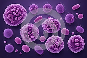 Realistic Microscopic View of Purple Cocci