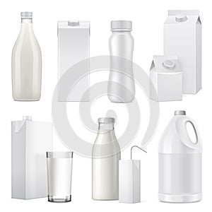 Realistic Milk Bottle Package Icon Set photo