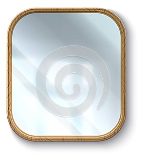 Realistic mirror. 3D reflective glass surface in frame. Geometric square shape. Hanging on wall interior decor element