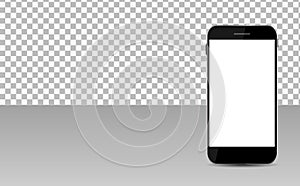 Realistic Mobile Phone with Abstract Wallpaper on Screen on Transparent Background. Vector Illustration