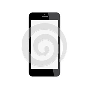 Realistic mobile phone with blank screen isolated on white background.