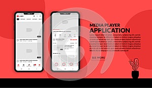 Realistic moblie video player mockup, UI template of application