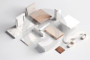 realistic mock-up of architectura materials and textures on a white background with shadows photo