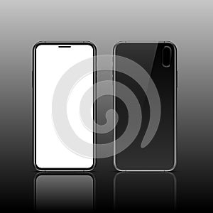 Realistic mock up black Smart Phone with white screen, moden concept design.