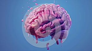 A realistic model of a brain, with an outside perspective. A 3D pink human cerebrum in a cartoon style. A banner for photo