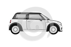 Realistic model of a mini car in on white background